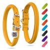 Yellow Ultra Soft Rolled Leather Dog Collar for Small Dogs 21-24 inch Neck Soft Padded Dog Collars for Medium Large Dogs