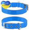 Blue Nylon Reflective Dog Adjustable Dog with Metal Buckle S Size 12-15 inch Neck Heavy Duty for Small Medium Dogs