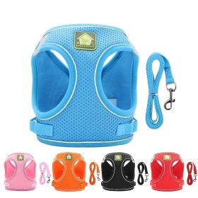 Reflective Pet Harness And Leash Set For Dog & Cat; No Pull Dog Vest Harness With Breathable Mesh (Color: Sky Blue, size: L)