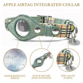 Apple Airtag Integrated Collar (Color: Beige Plaid, size: medium)