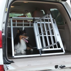 Double Doors Pet Car Transport Cage Aluminium Puppy Travel Crate Box Trapezoidal Kennel Dog Cat Carrier Cage (size: 38.19" x 35.83" x 27.17")