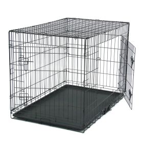 42" Pet Kennel Cat Dog Folding Steel Crate Animal Playpen Wire Metal (Color: As shown)